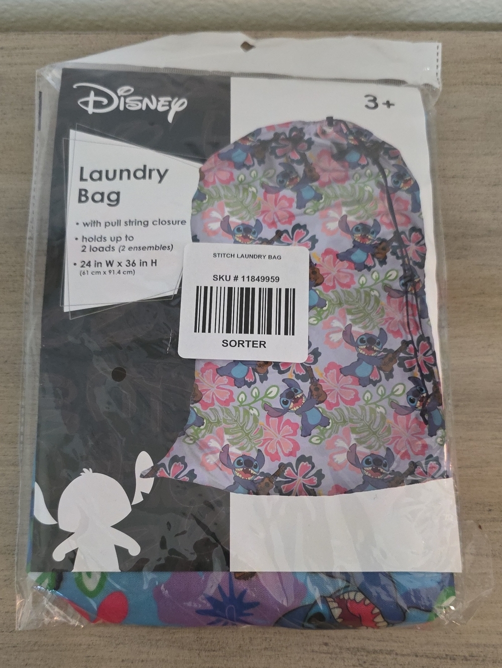 Disney Floral Stitch Drawstring Laundry Bag Pink, Purple & Blue NWT
